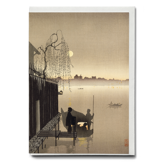 Evening Cool on Sumida (Sepia) By Kobayashi Eijiro - Greeting Card