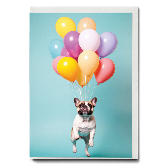 Frenchy hanging on balloons - Greeting Card