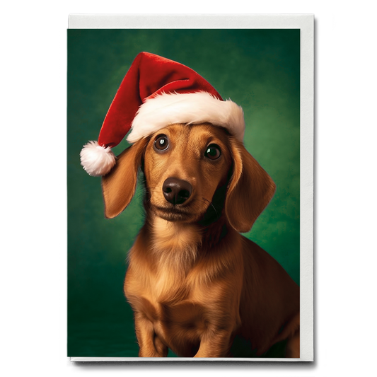 Dachshund Santa hat - Greeting Card