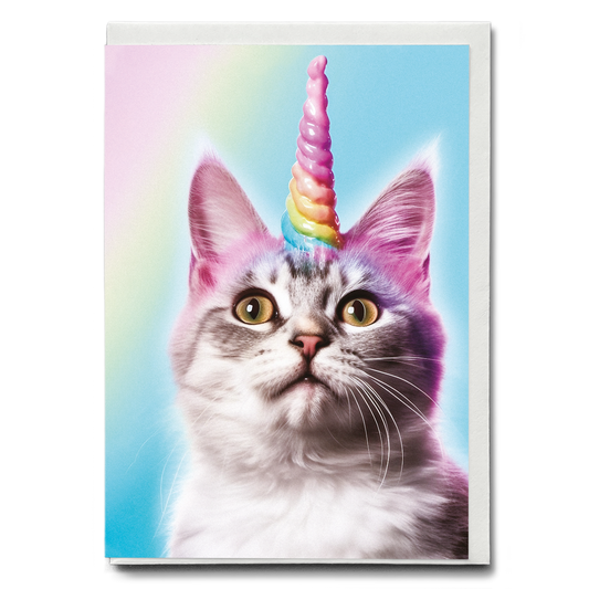 Cat with a unicorn horn - Greeting Card