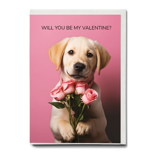 will you be my valentine? (golden retriever) - Greeting Card