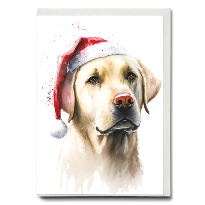 White labrador wearing a christmas hat - Greeting Card