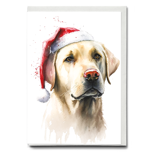 White labrador wearing a christmas hat - Greeting Card