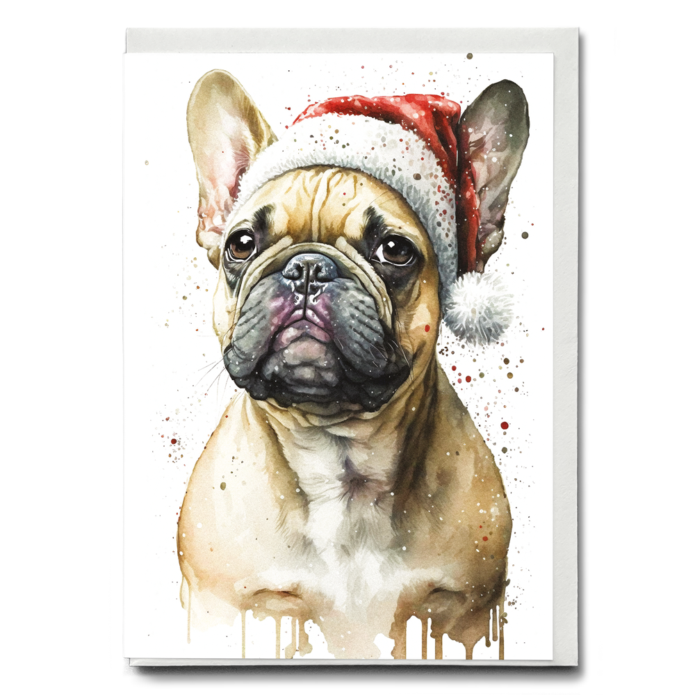 French bulldog wearing a Christmas hat - Greeting Card