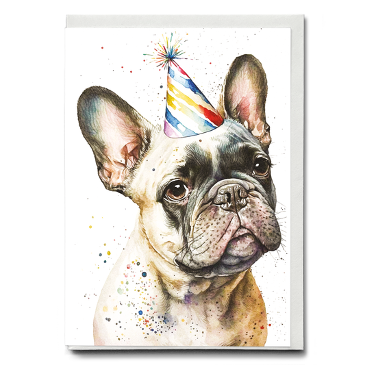 French bulldog wearing a party hat - Greeting Card