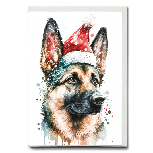 German shepherd wearing a christmas hat - Greeting Card