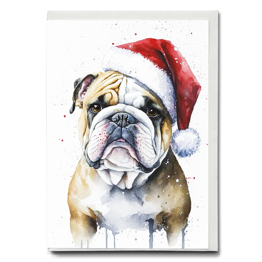 Engelse bulldog wearing a Christmas hat - Greeting Card