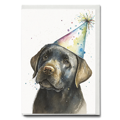 Black labrador wearing a party hat - Greeting Card