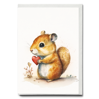 Chipmunk holding a hearth - Greeting Card