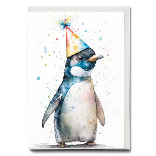 Penguin with a party hat - Greeting Card
