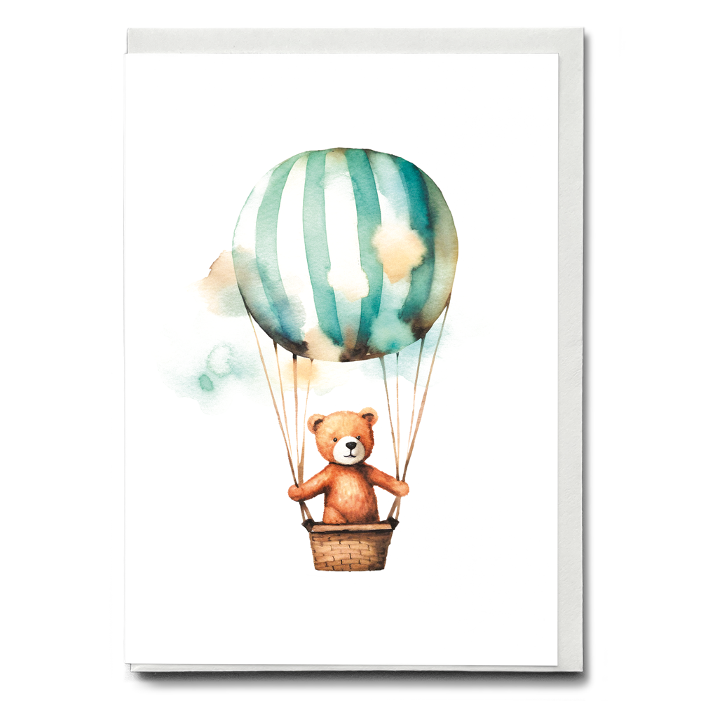 Teddy bear in hot air balloon - Greeting Card