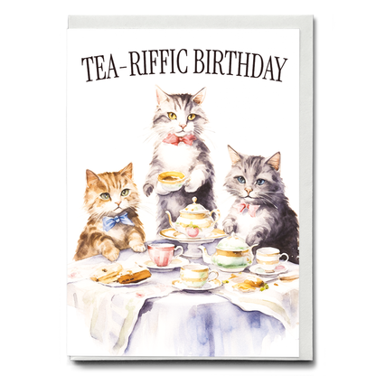 Tea-riffic birthday cats - Greeting Card