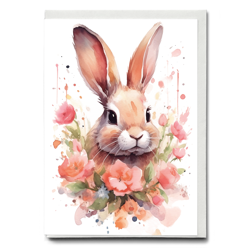 Bunny with flowers - Greeting Card