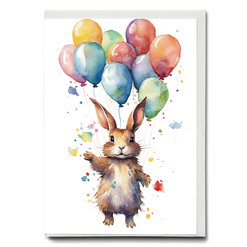 Bunny floating away with balloons - Greeting Card