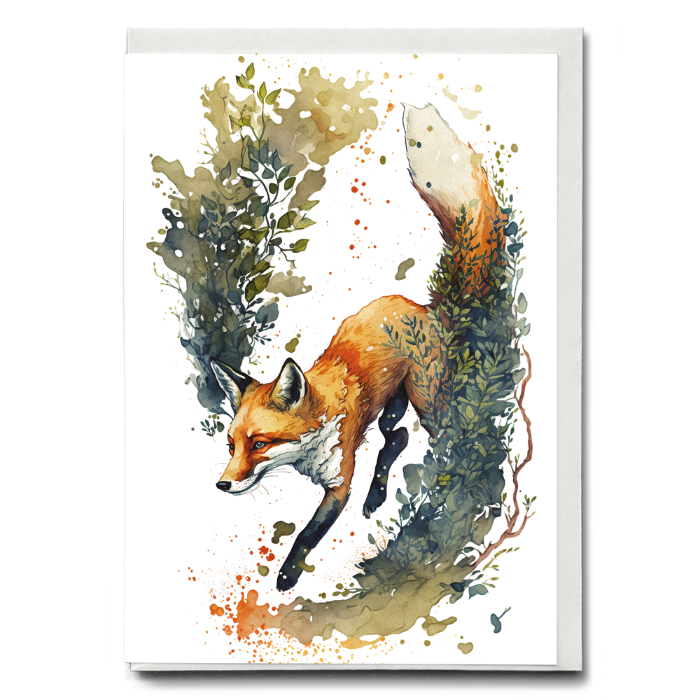 Fox running elephant - Greeting Card