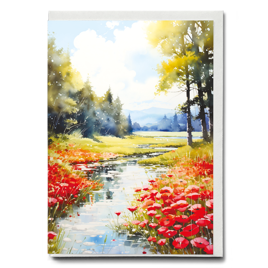 Poppy landscape scene - Greeting Card