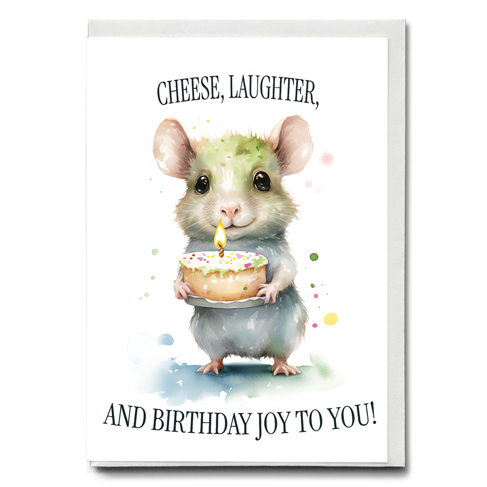 Little mouse with a birthday cake - Greeting Card