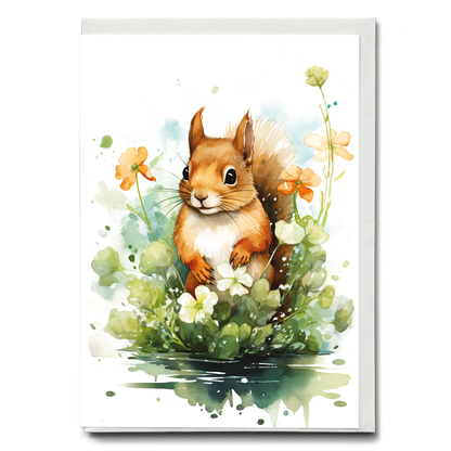 Squirrel surrounded by plants - Greeting Card