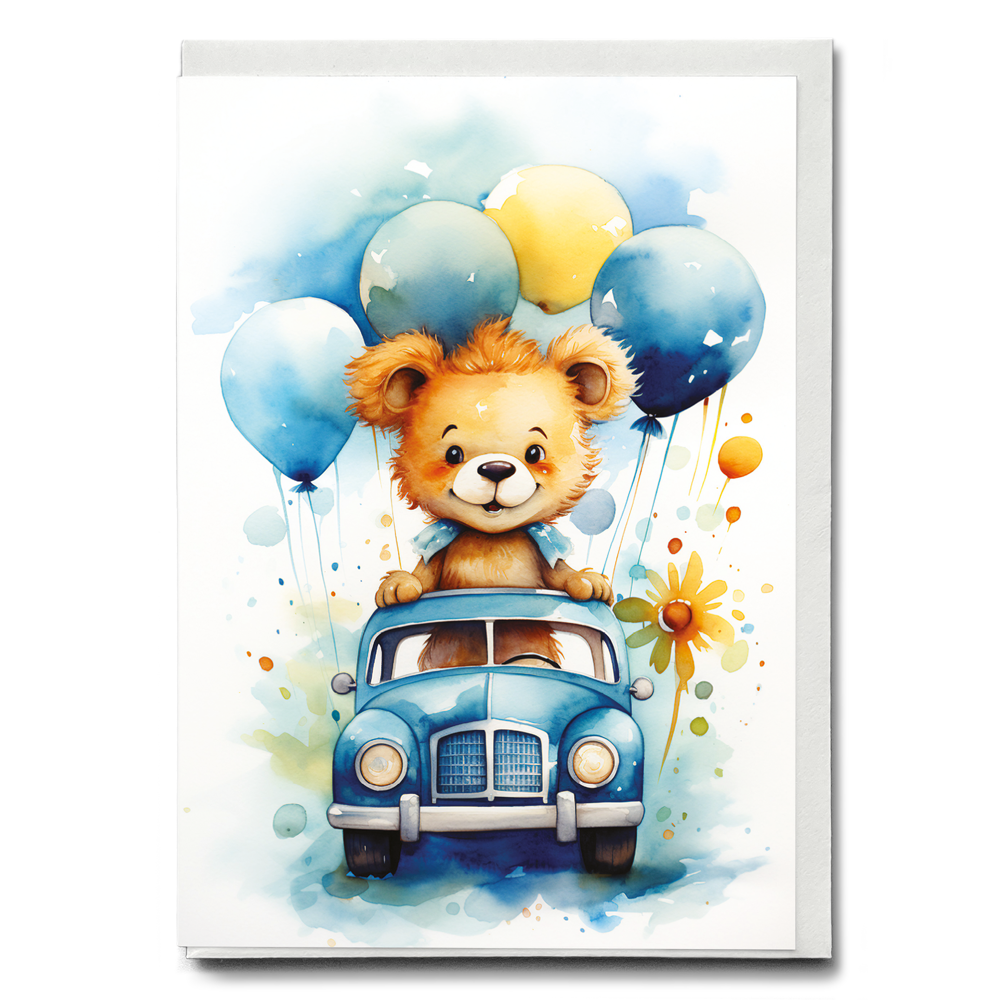 Teddy driving a car - Greeting Card