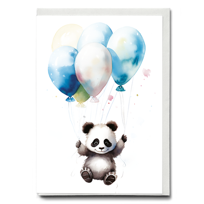 Panda floating with balloons  - Greeting Card