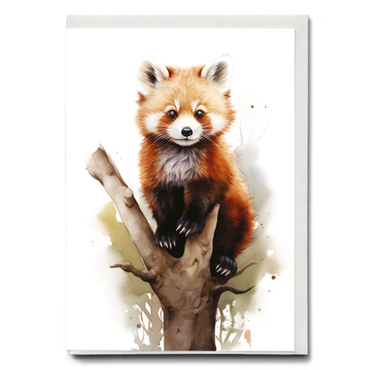 Red panda on a tree branch - Greeting Card