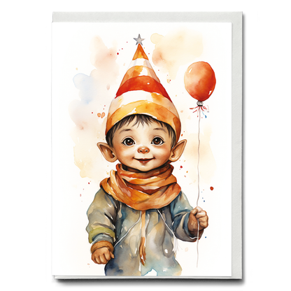 Little elf wearing a party hat - Greeting Card