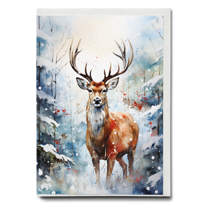 Deer in a snowy forest - Greeting Card