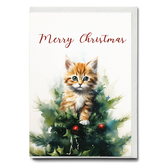 Kitten in a Christmas tree - Greeting Card