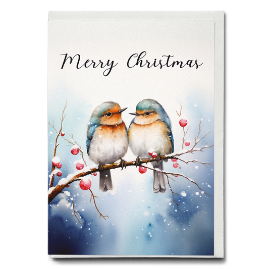 Two Birds on a snowy branch - Greeting Card