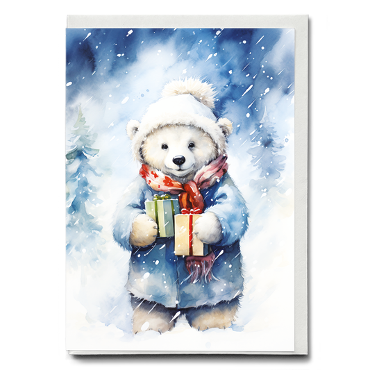 Cute polar bear bringing gifts - Greeting Card