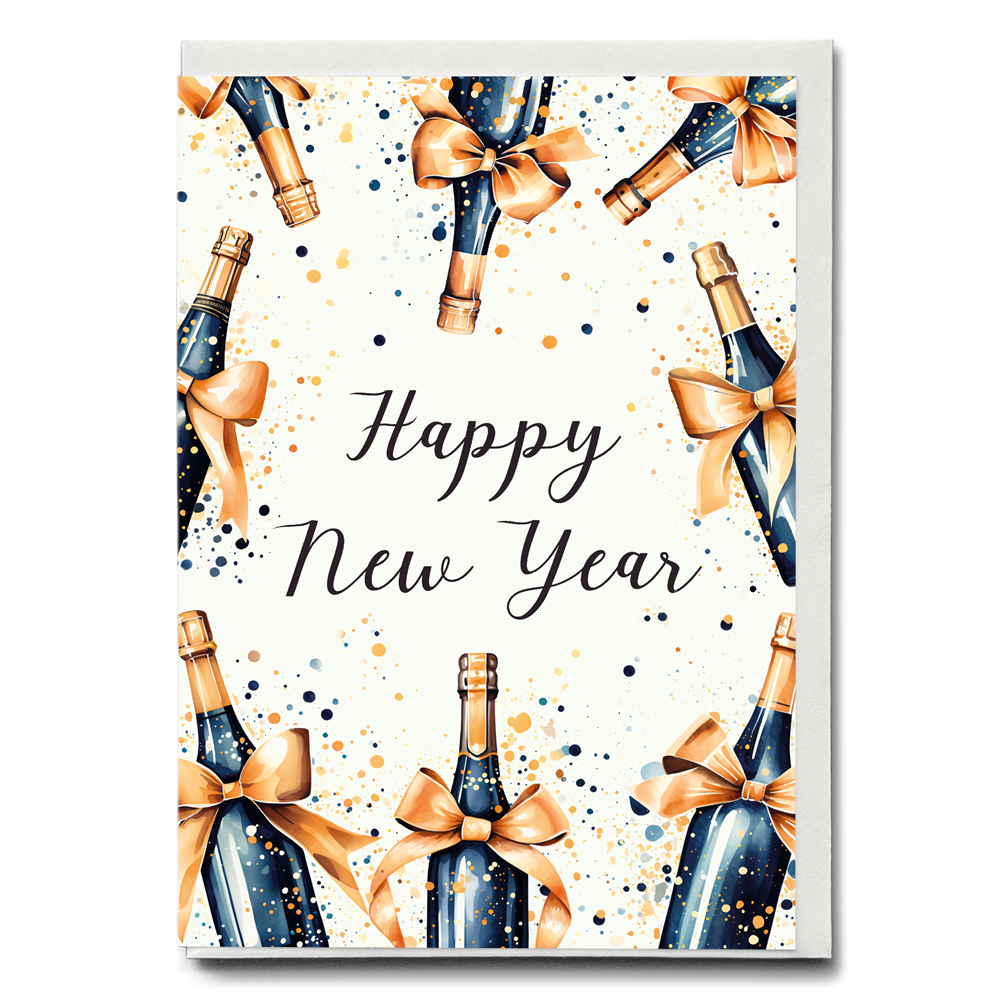 Happy New Year Champagne bottles - Greeting Card