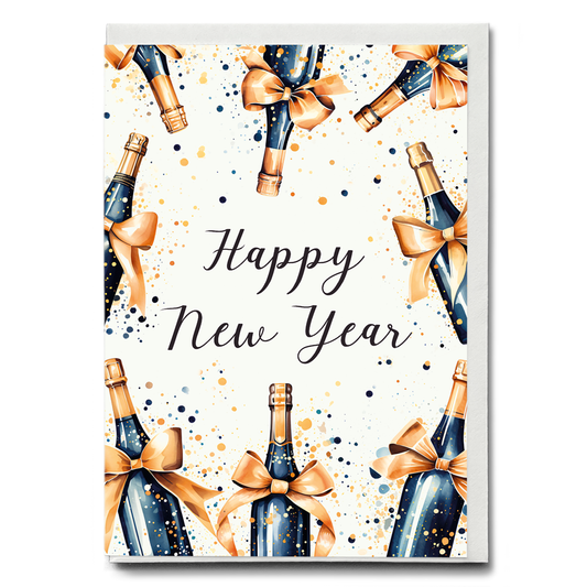 Happy New Year Champagne bottles - Greeting Card