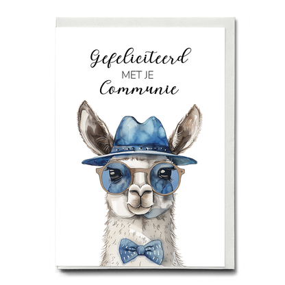 Gefeliciteerd communie (Blue Lama)  - Greeting Card