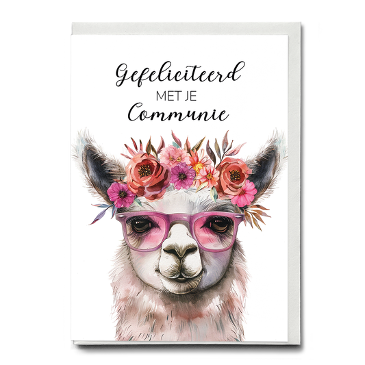 Gefeliciteerd communie (Pink Lama)  - Greeting Card