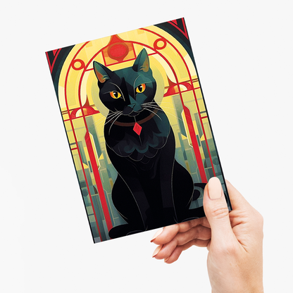 Elegant black cat II - Greeting Card