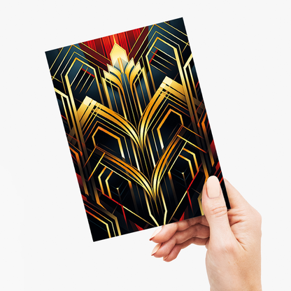 Art Deco pattern (Gold and red) - Greeting Card