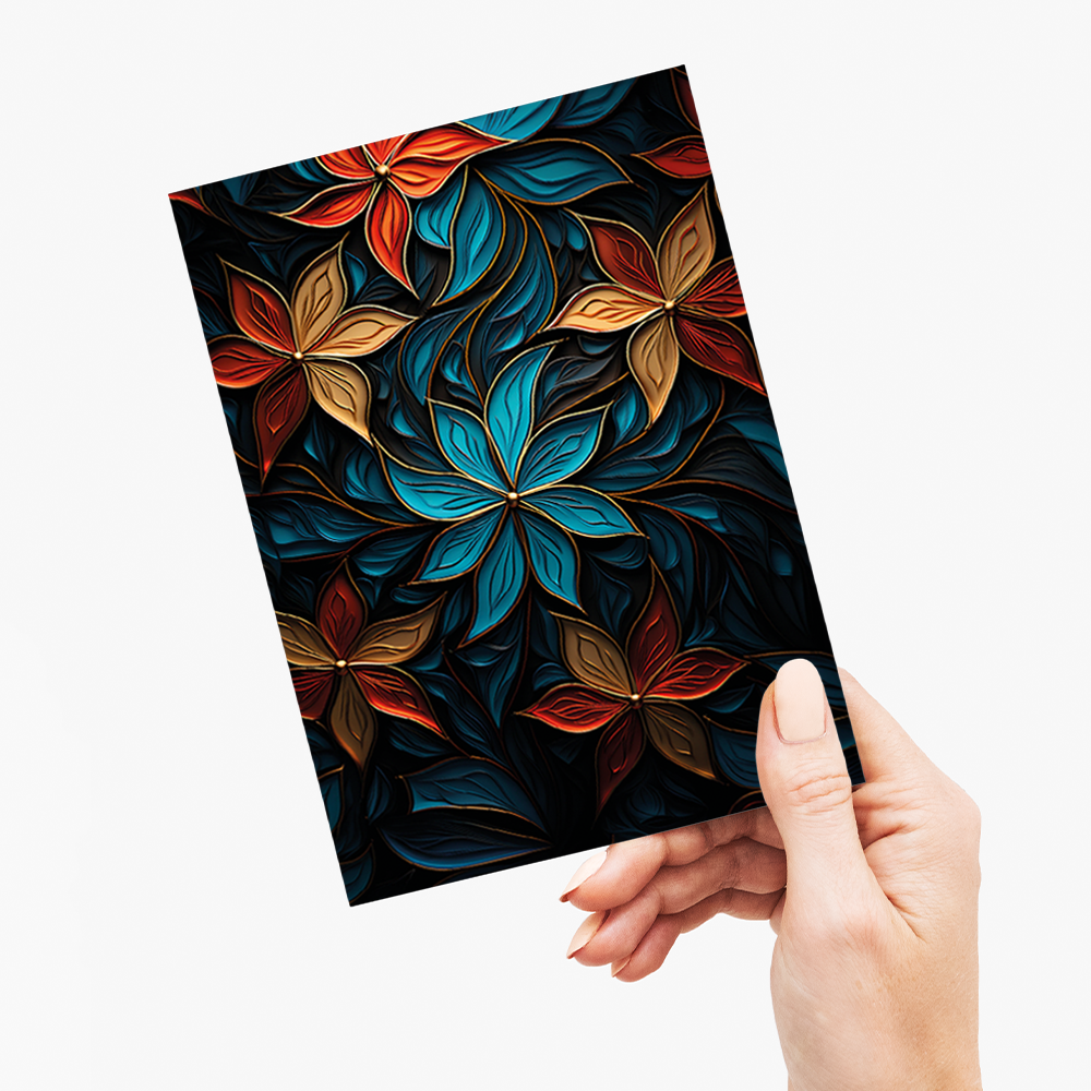 Blue and red flower pattern - Greeting Card