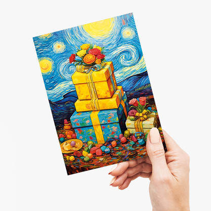 pile of presents in Van Gogh style - Greeting Card
