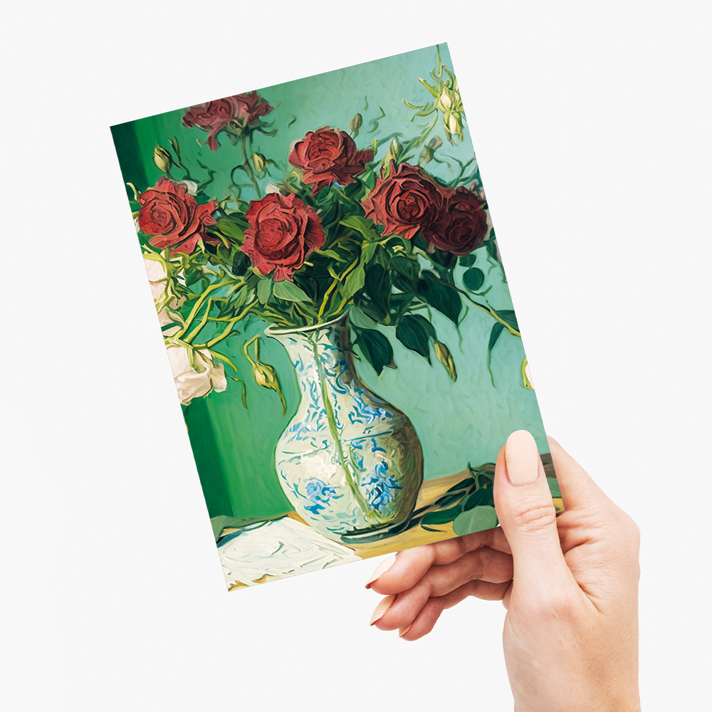 Roses in a vase in Van Gogh style - Greeting Card