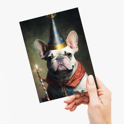 Renaissance portrait of a birthday Frenchie - Greeting Card
