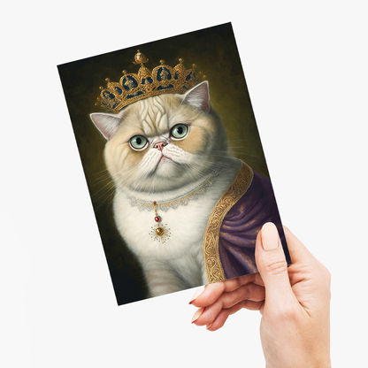 Renaissance painting of an Exotic Shorthair as a queen - Greeting Card