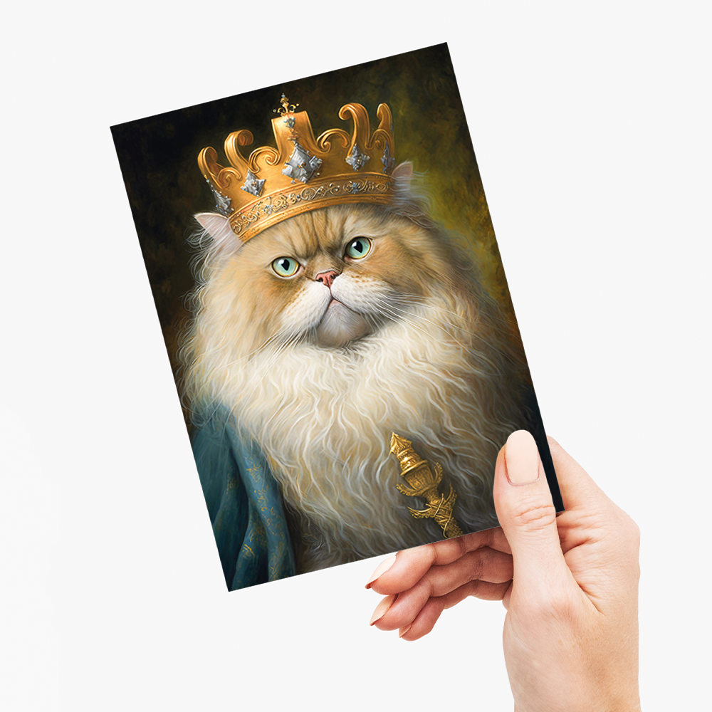 Renaissance painting of a Persian cat as a king - Greeting Card