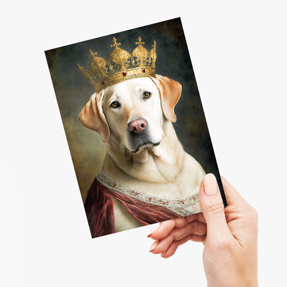 Renaissance painting of a white Labrador as a queen - Greeting Card