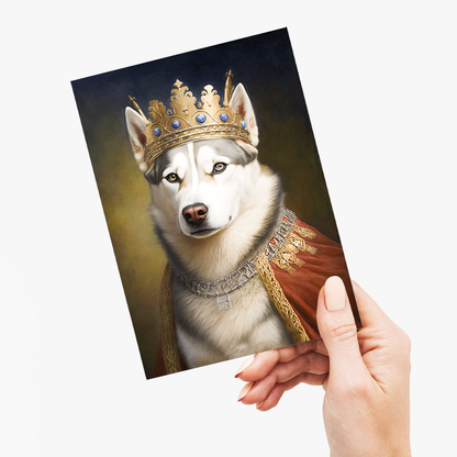 Renaissance painting of a Siberian Huskies as a king - Greeting Card