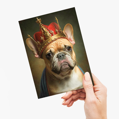 Renaissance painting of a french bulldog as a king - Greeting Card