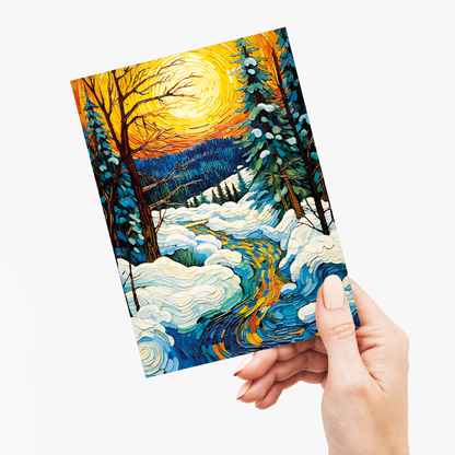 Snowy river in Van Gogh style - Greeting Card