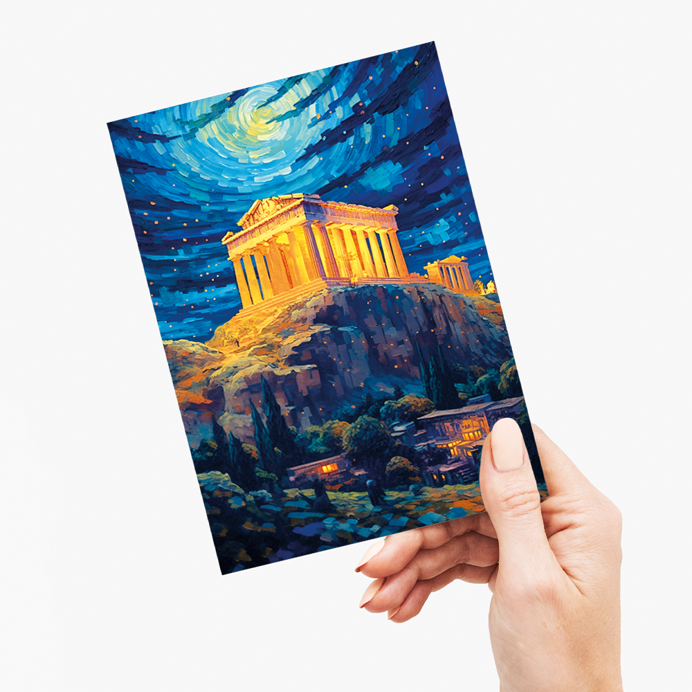 Akropolis van Athene at night in Van Gogh style - Greeting Card