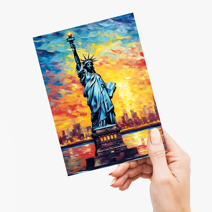 Statue of Liberty painting at night in Van Gogh Style - Greeting Card