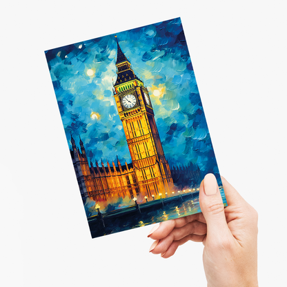 The Big Ben painting at night in Van Gogh style - Greeting Card