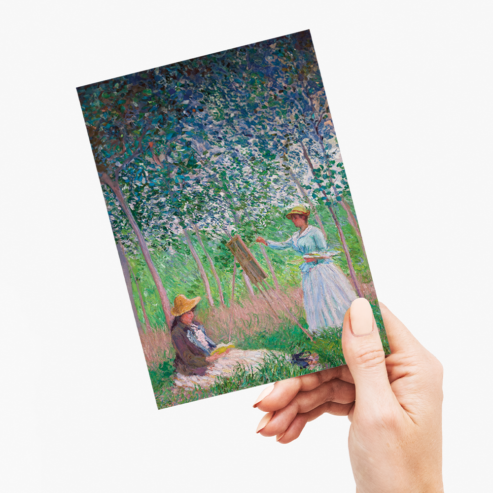 Blanche Hoschedé at Her Easel with Suzanne Hoschedé Reading by Claude Monet - Greeting Card